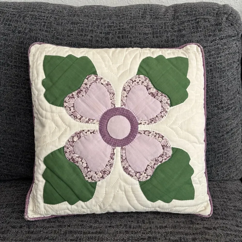 Vintage Cottage Core Quilted Hearts And Flower Throw Pillow